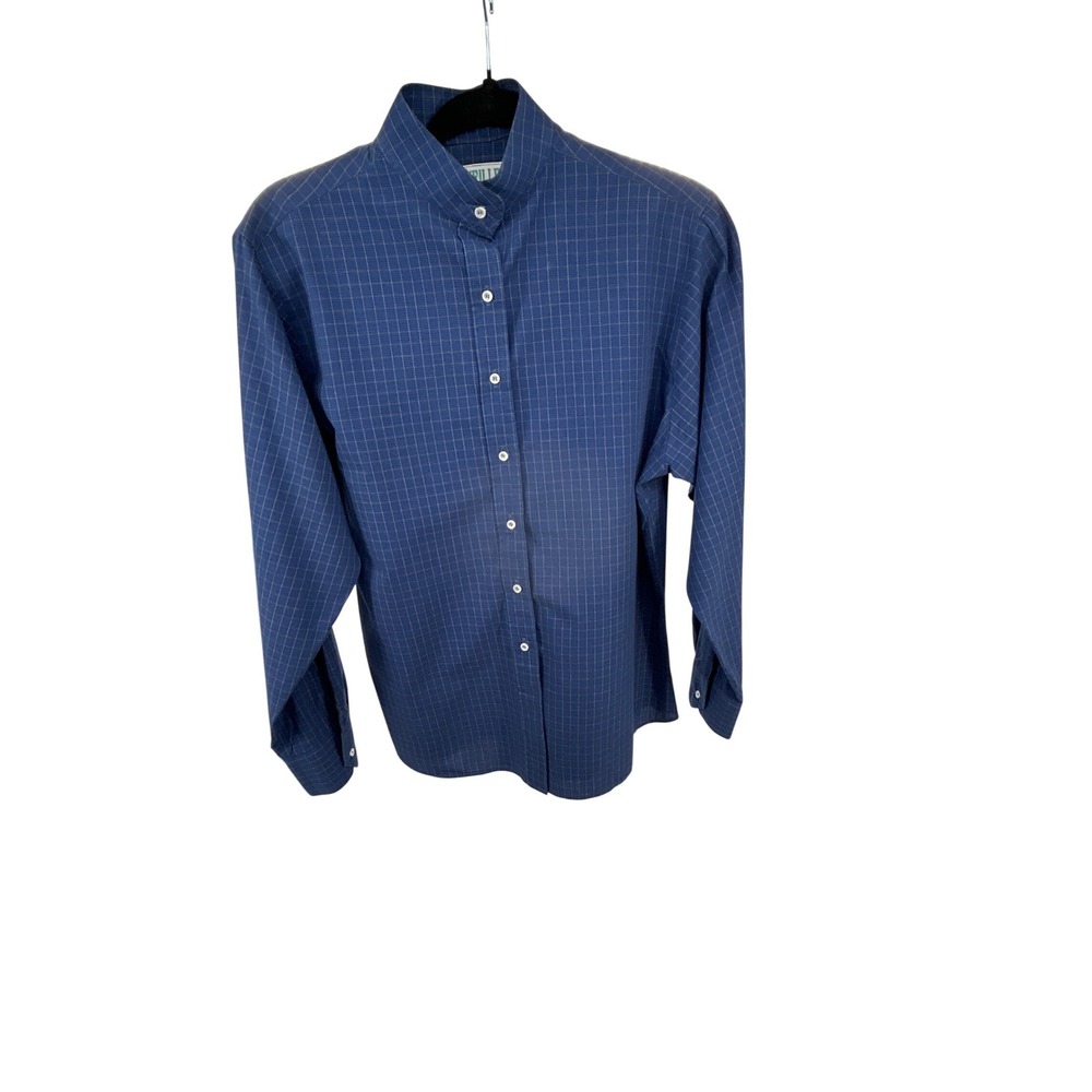 Reveille by Van Teal Blue Grid Band Collar Western Yoke Button Down Shirt 12/34
